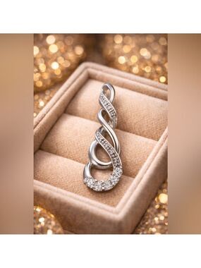 Vintage Stamped Silver Earth-Mined Diamond Eternity Pendant Necklace • Romantic